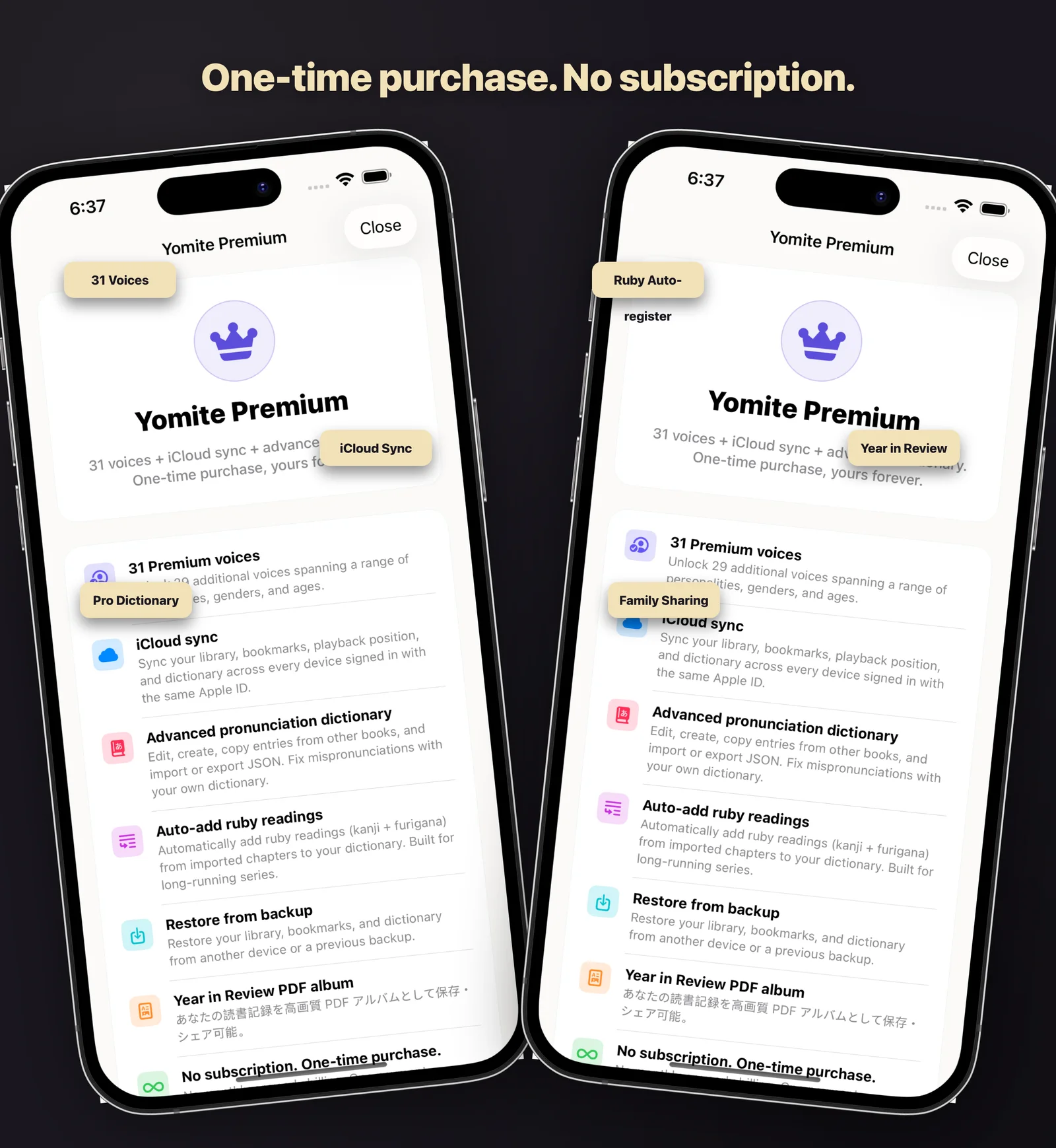 Pay once, no subscription — Premium